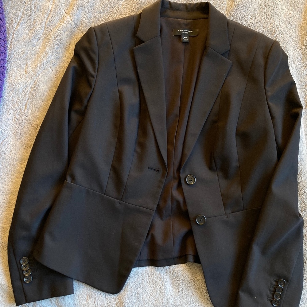 Ann Taylor two button black blazer and skirt